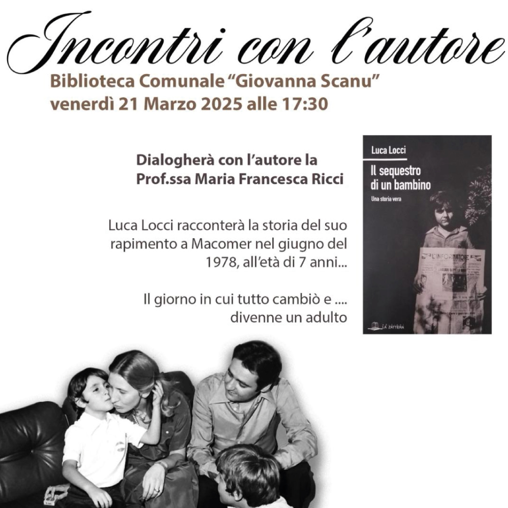INCONTRI CON L’AUTORE AD ALA’ DEI SARDI: LUCA LOCCI PRESENTA “IL SEQUESTRO DI UN BAMBINO”