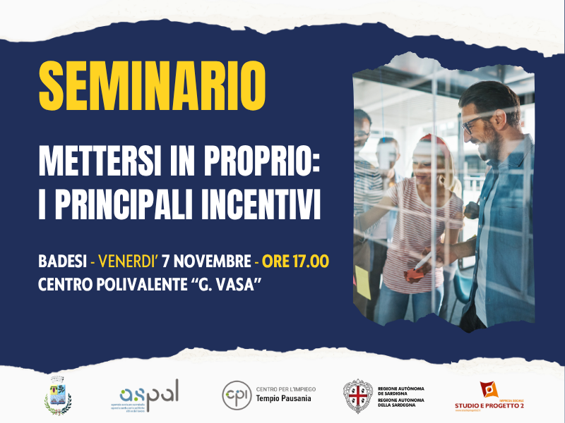 INCONTRO INFORMATIVO A BADESI – METTERSI IN PROPRIO: I PRINCIPALI INCENTIVI