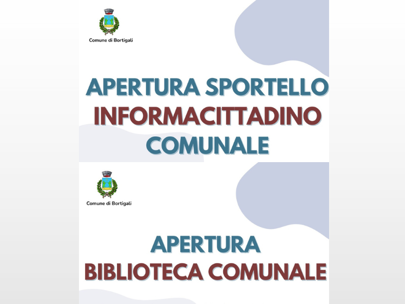 BORTIGALI: RIAPERTURA BIBLIOTECA E INFORMACITTADINO COMUNALE