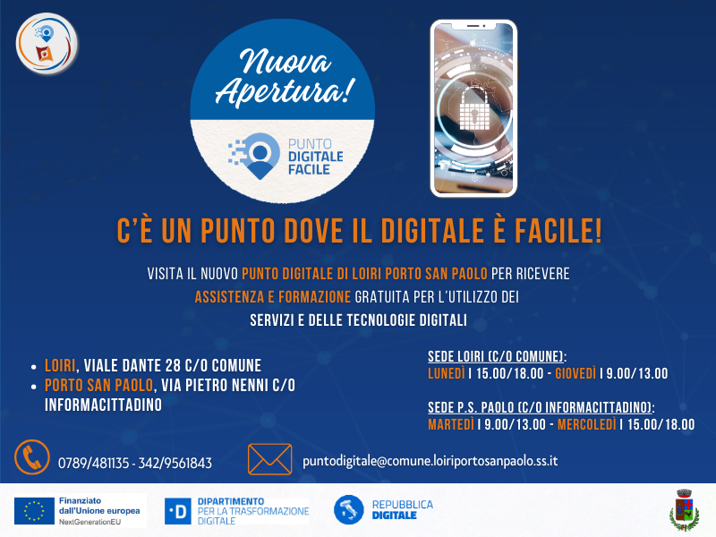 LOIRI PORTO SAN PAOLO: APRE IL PUNTO DI FACILITAZIONE DIGITALE