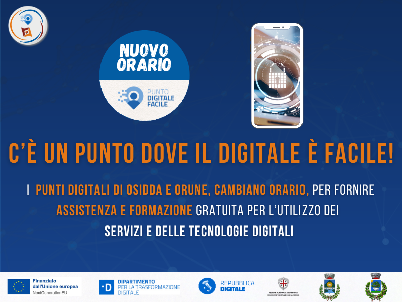 OSIDDA E ORUNE: CAMBIANO GLI ORARI DEL PUNTO DI FACILITAZIONE DIGITALE